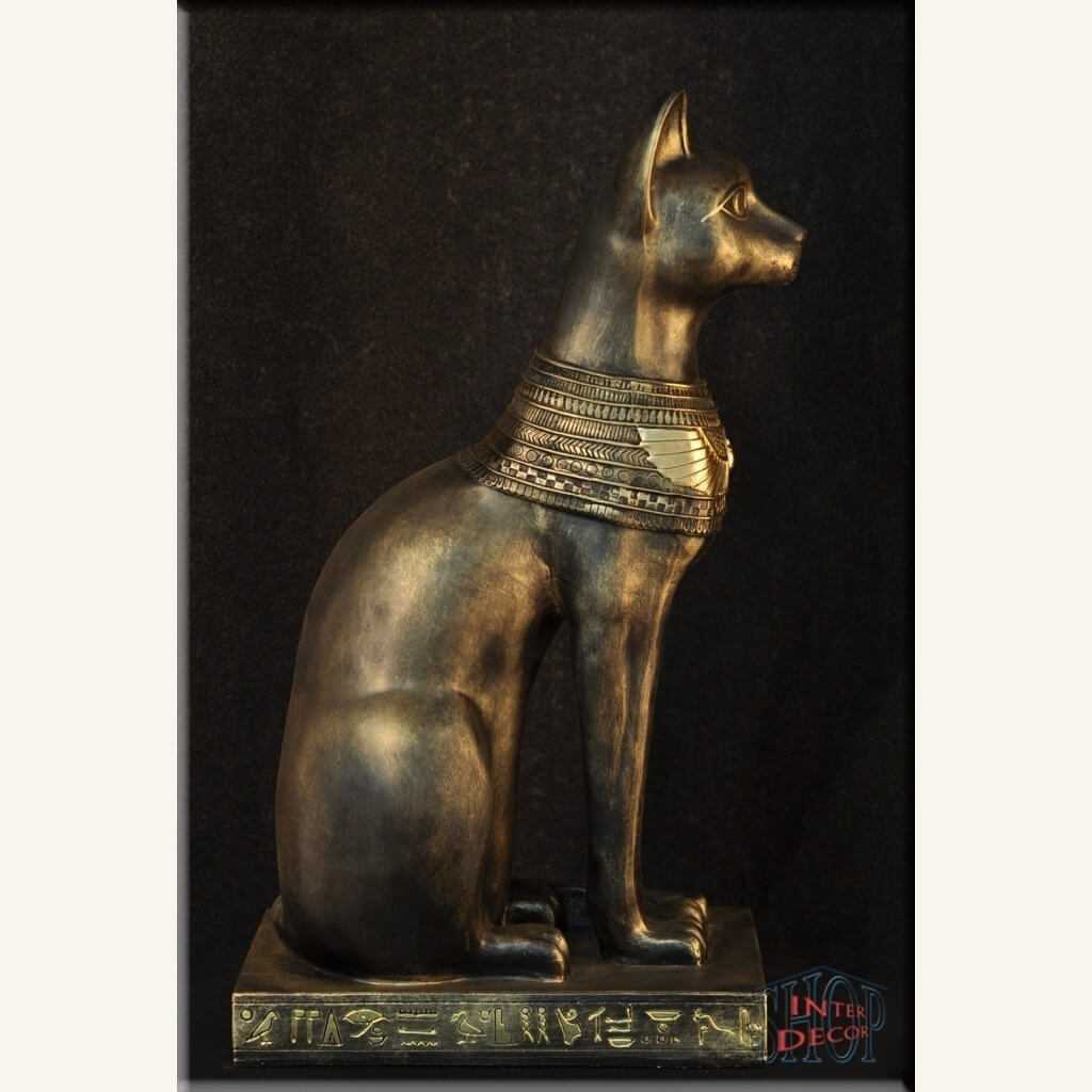 Art Deco Patiniert Bronze Tiere Ägyptische Katze Statuette Figur Obsidian Stände 