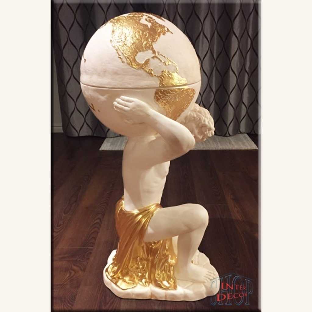 InterDecorShop Griechischer Minibar Atlas Bar Vitrine Figur Skulptur Globus Welt