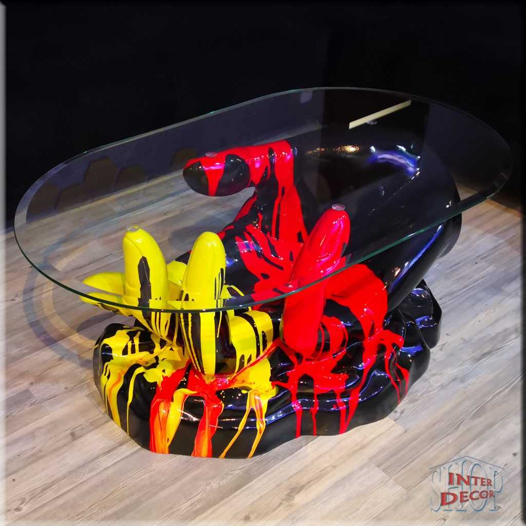 exklusiver couchtisch-glastisch in nationalfarben-mit moderner Spritzlackierung-Sofatisch aus Kunstharz