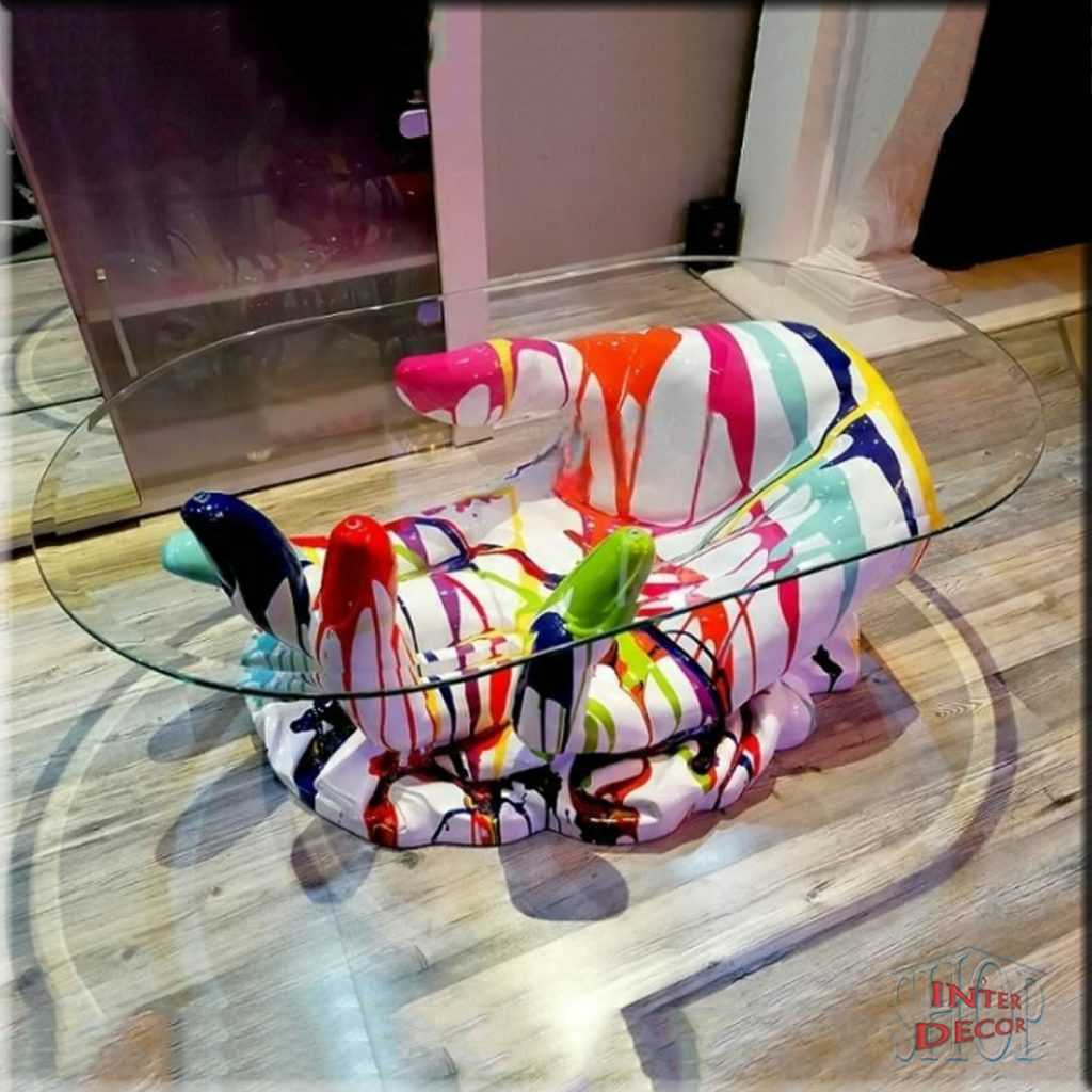 Couchtisch Glastisch – Einzigartige Lackierung – Kunstharz – Modern – Elegant