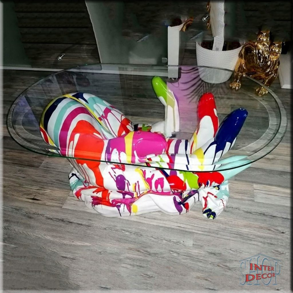 Moderner Glastisch – Farbenfrohe Spritzlackierung – Hand – Wohnzimmer – Stabil
