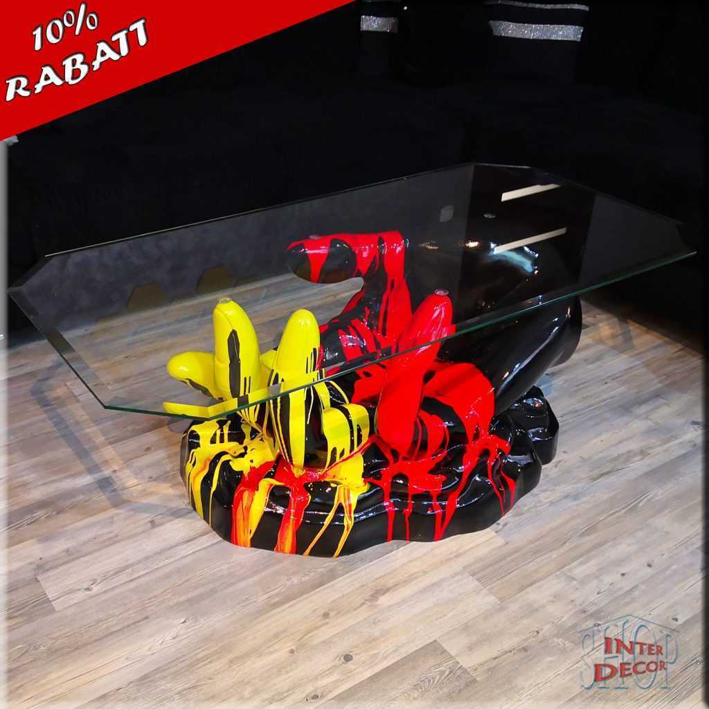 handgefertigter designer Sofatisch-Glastisch-Spritzlackierung in nationalfarben-exklusives Unikat-Rabatt-Sonderpreis-Angebot-Günstiger-Billiger