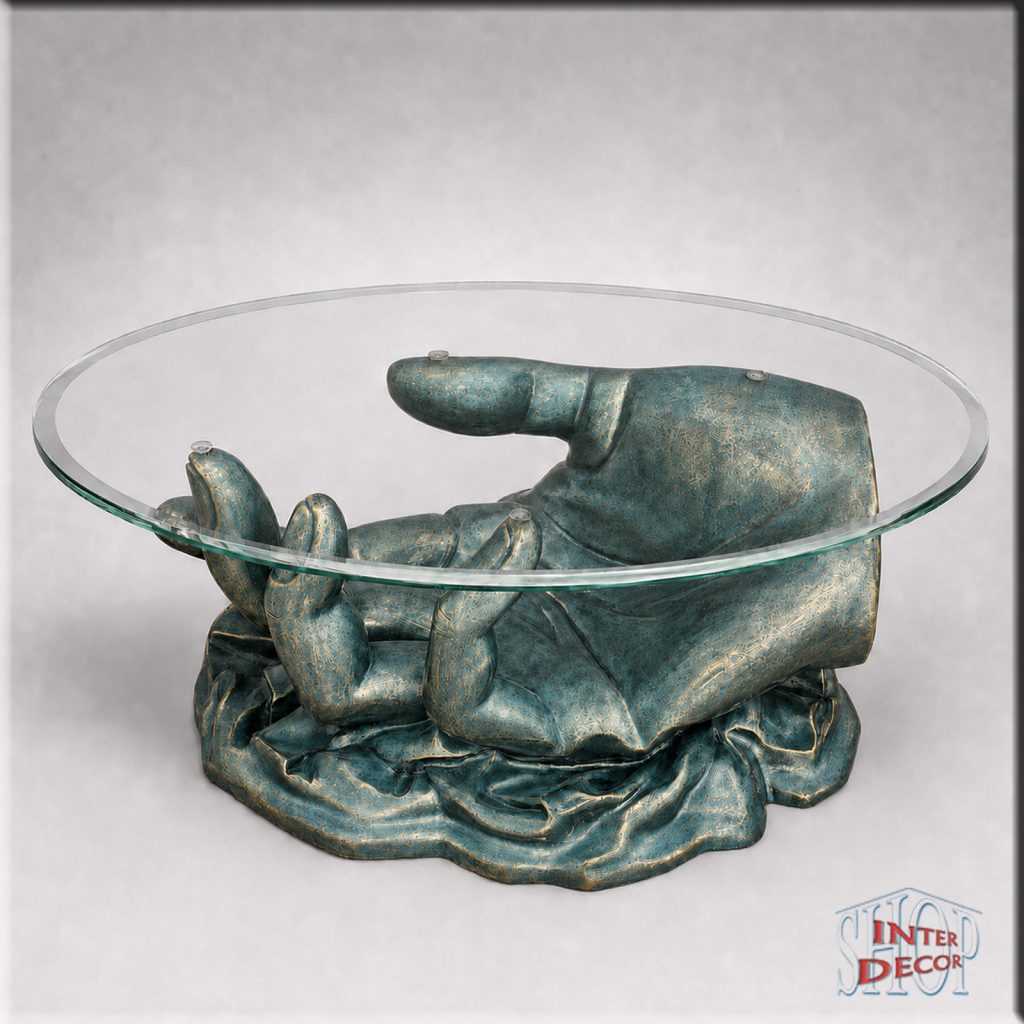 Couchtisch-mit-Handmotiv-seitlich-Wohnzimmertisch-Antik-Grün