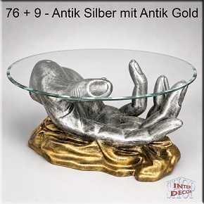 Glastisch Couchtisch mit Antik-Lackierung - Farben Muster - Antik Silber mit Antik Gold