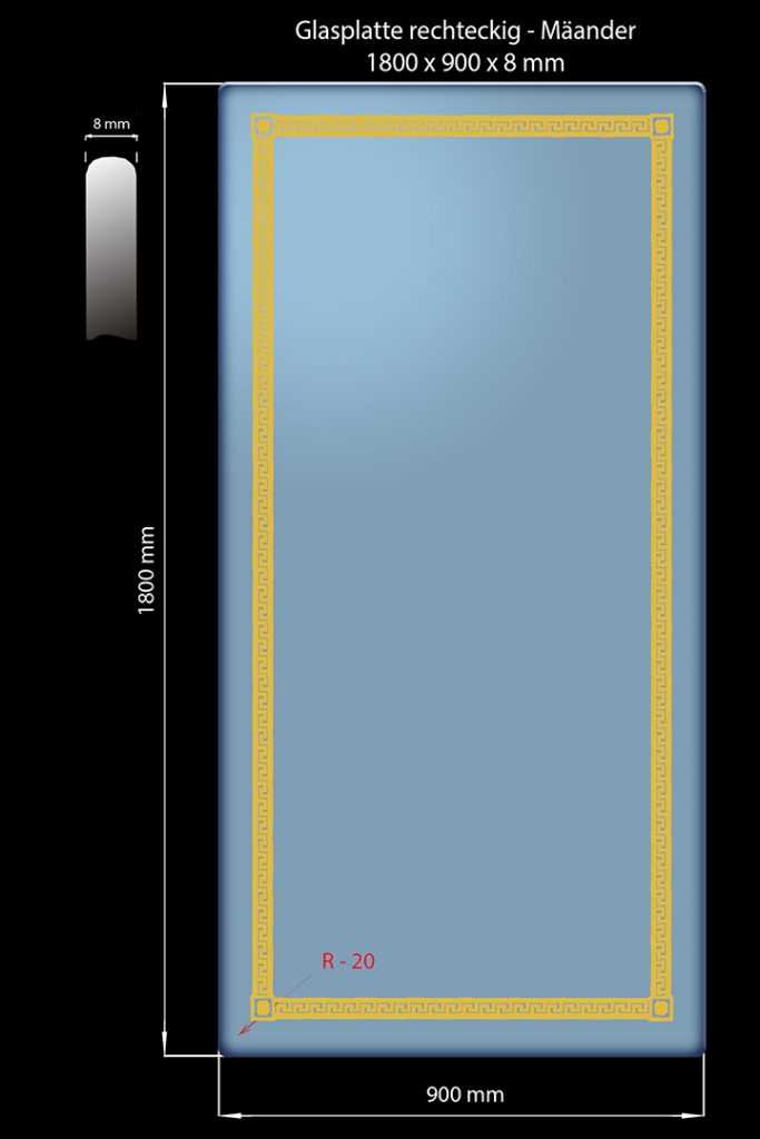 Glasplatte Mäander 1800 x 900 x 8 mm Rechteckig
