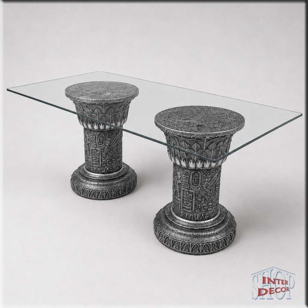 ägyptischer-esstisch-antik-silber-mit-glasplatte