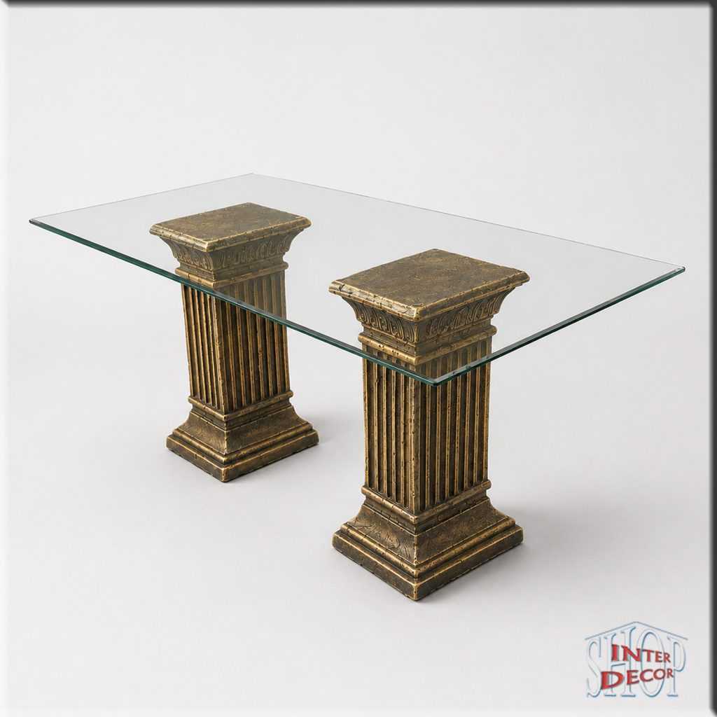Griechischer-Esstisch-aus-Stuckgips-mit-Glasplatte-Antik-Gold