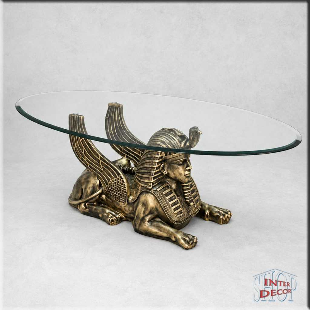 Ägyptischer-Sphinx-Couchtisch-mit-Glasplatte-Antik-Gold