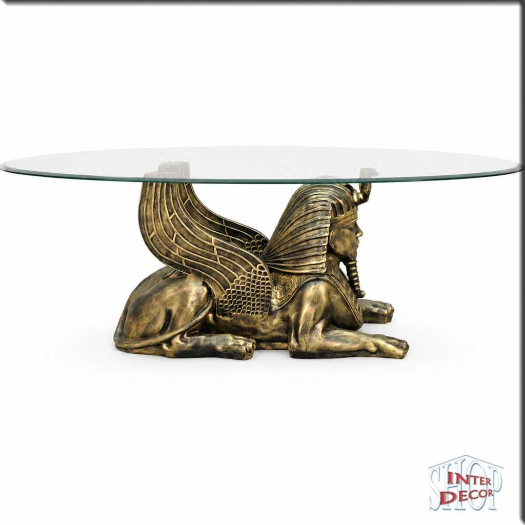 Sphinx-Wohnzimmertisch-Antik-Gold-mit-Glasplatte