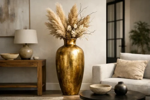 Große Bodenvase Antik Gold richtig in Szene setzen