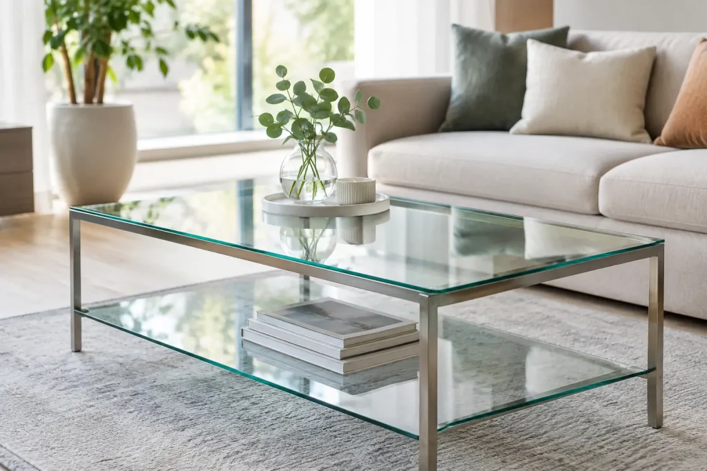 Glastisch im Wohnraum bringt diese Vorteile