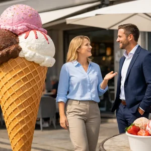 Praxisbeispiel für Eisdielenwerbung mit XXL-Eistüte