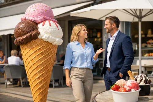 Praxisbeispiel für Eisdielenwerbung mit XXL-Eistüte