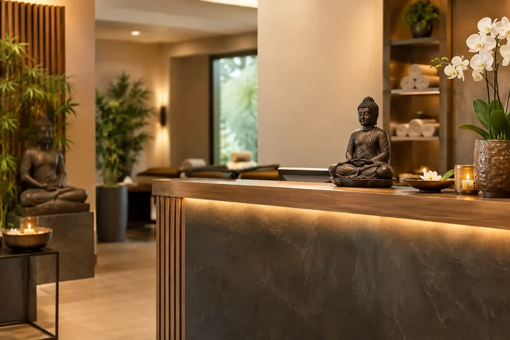 Spa Empfang mit Buddhafiguren stilvoll gestalten