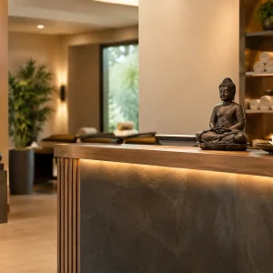 Spa Empfang mit Buddhafiguren stilvoll gestalten